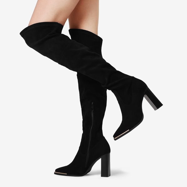 Square Toe High Heel Over The Knee Boots - BLACK SUEDE - 1